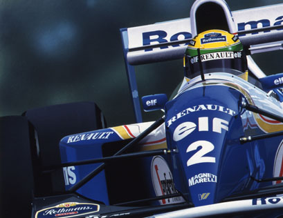 Ayrton Senna driving in his 162nd and final Grand Prix on 1st May 1994. Williams Renault FS16 V10.